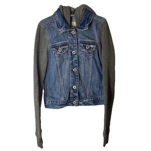 Abercrombie Kids Denim Jacket Grey Hooded Sweatshirt Sleeves Large L